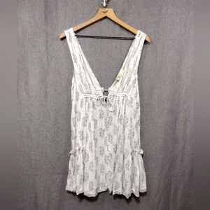 NWT Ocean Drive Paisley Mini Dress Womens M White Black Boho Retro 90s Y2K Beach